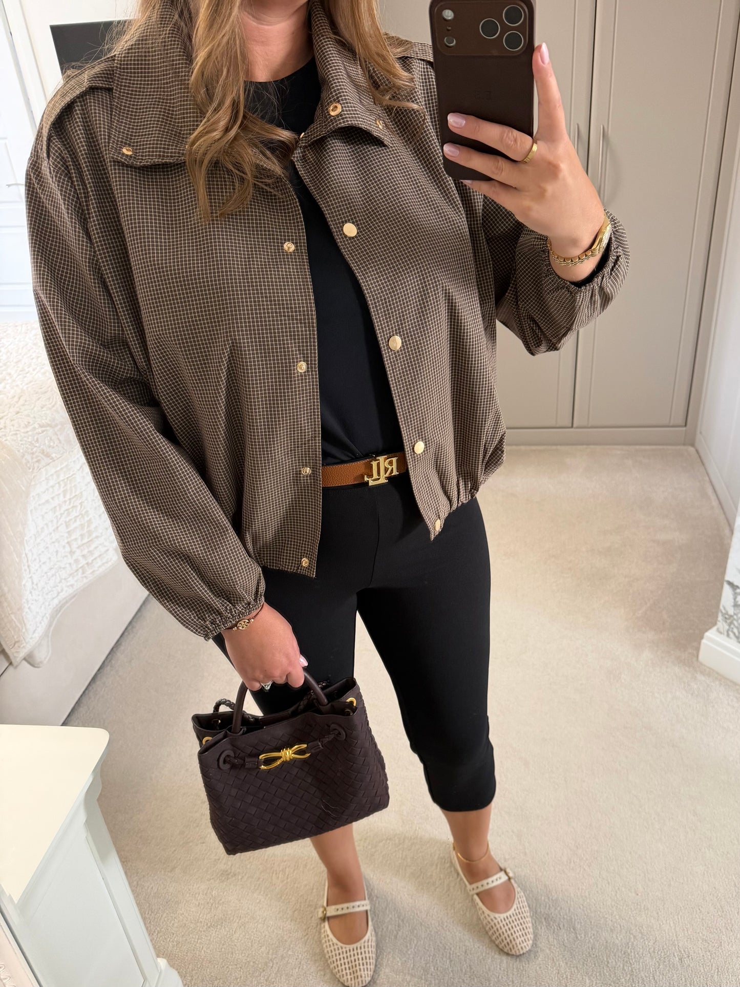 Gold Detail Check Funnel Neck Jacket