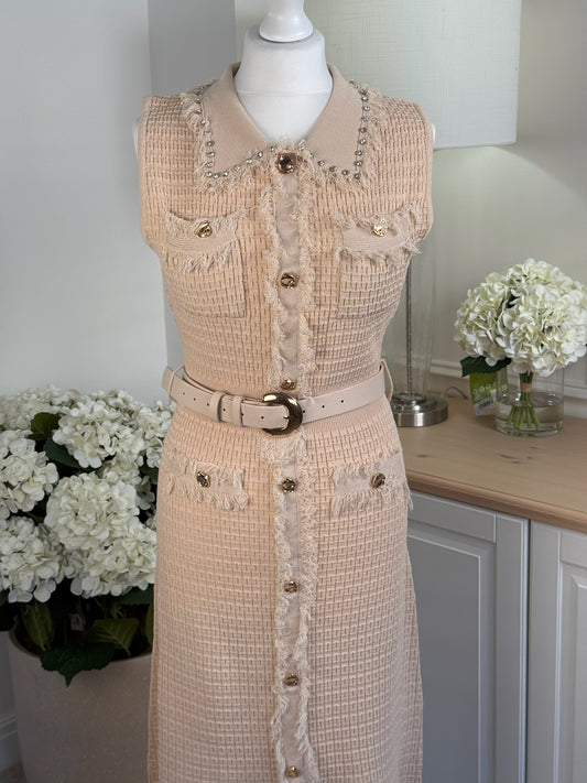 Diamante Collar Belted Dress