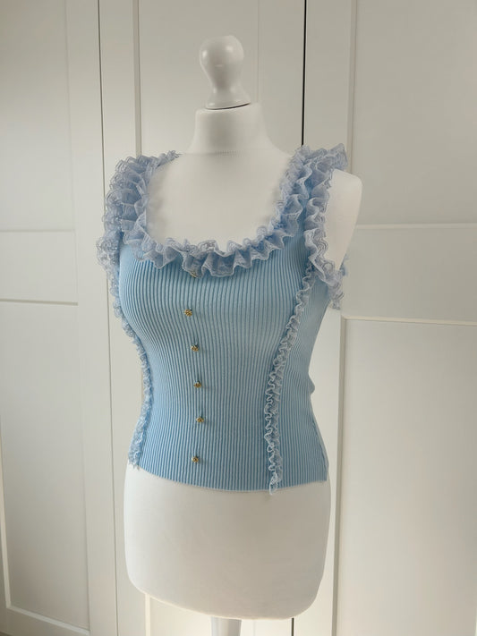 Lace Ruffle Button Top