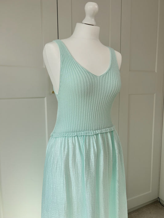 Turquoise Knit And Cheesecloth Dress