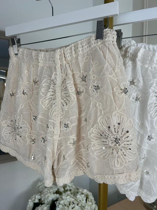 Sequin Crochet Shorts
