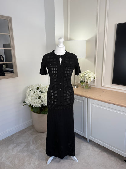 Button Detail Open Knit Maxi Dress