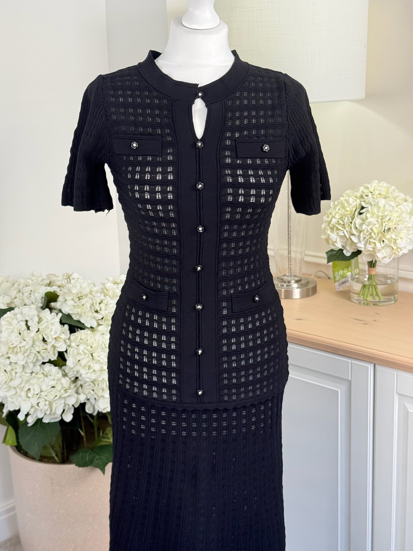 Button Detail Open Knit Maxi Dress