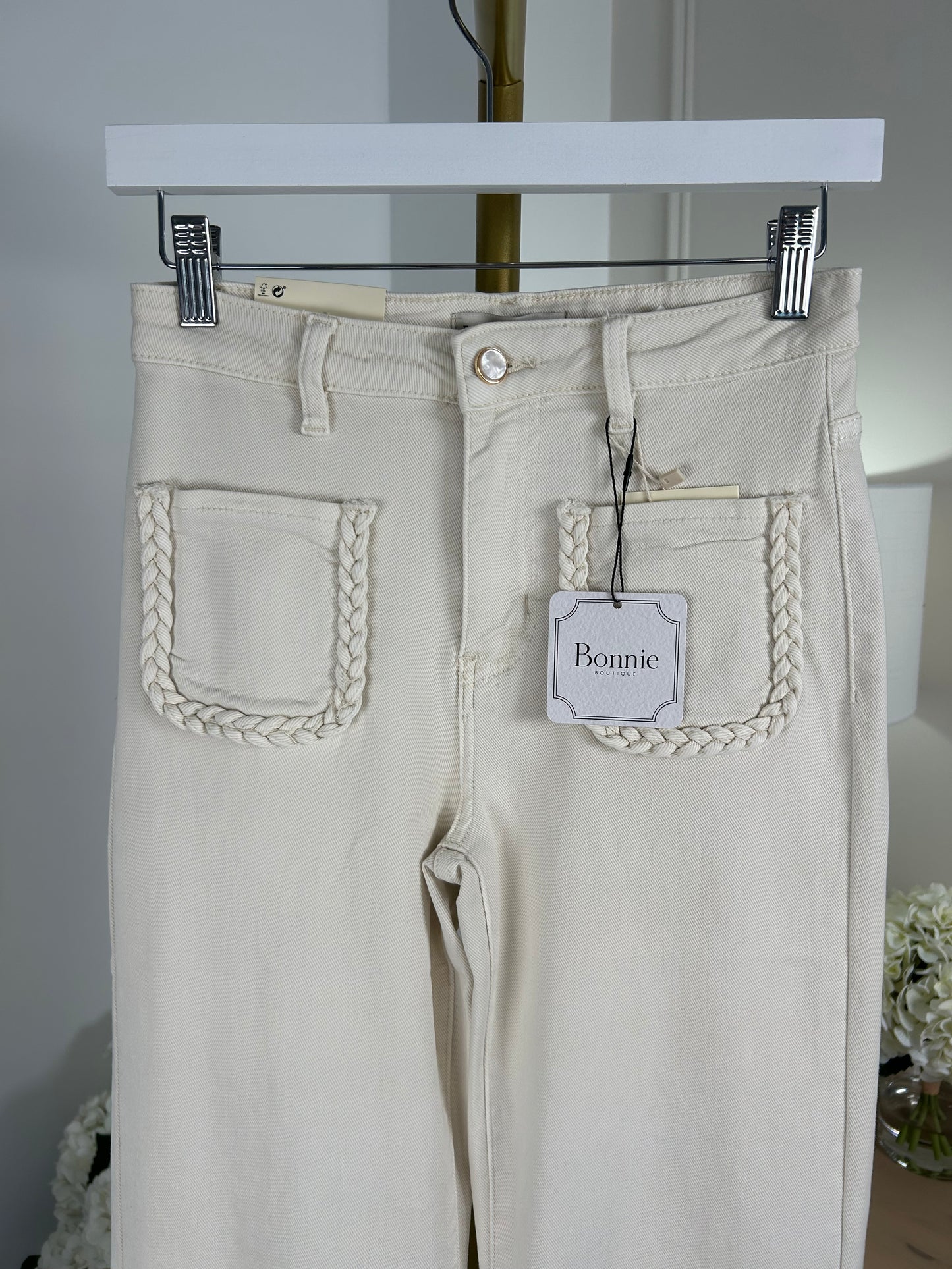 Cream Plaited Jeans