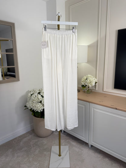 White Crinkle Trousers