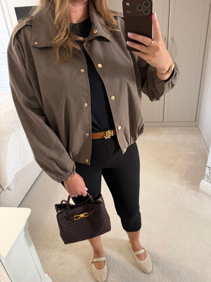 Gold Detail Check Funnel Neck Jacket