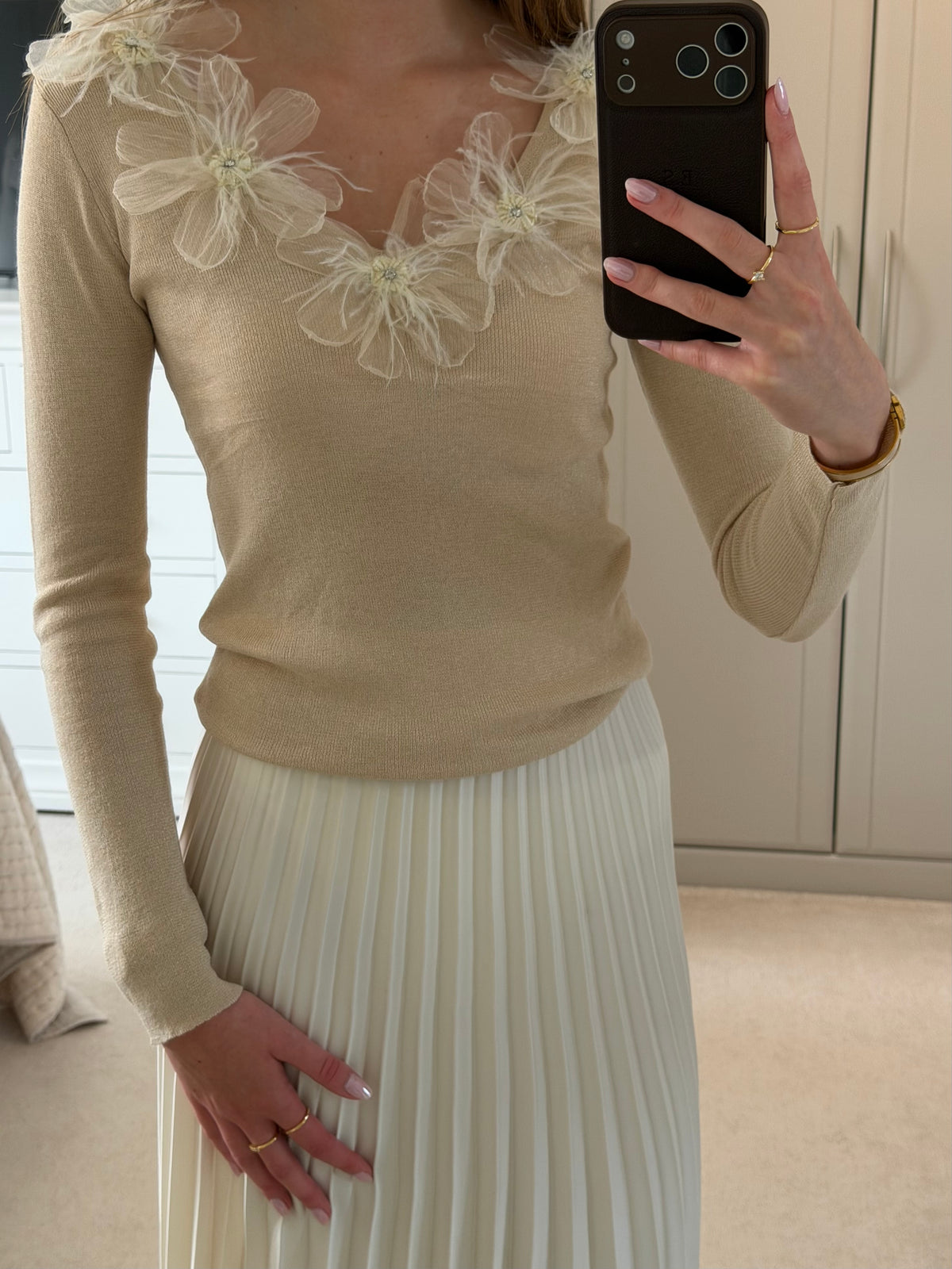 Floral Feather Knit Top