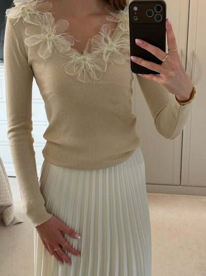 Floral Feather Knit Top
