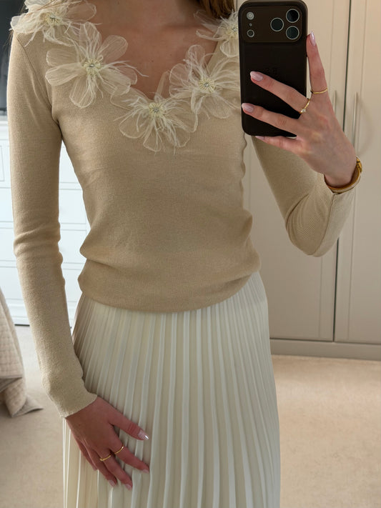 Floral Feather Knit Top