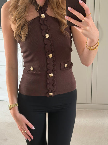 Fine Knit Ruffle Halter Neck