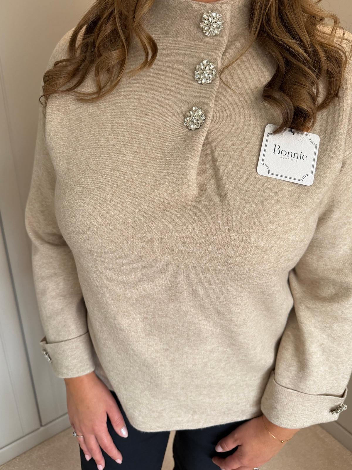 Crystal Button Cuff Knit