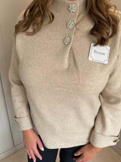 Crystal Button Cuff Knit