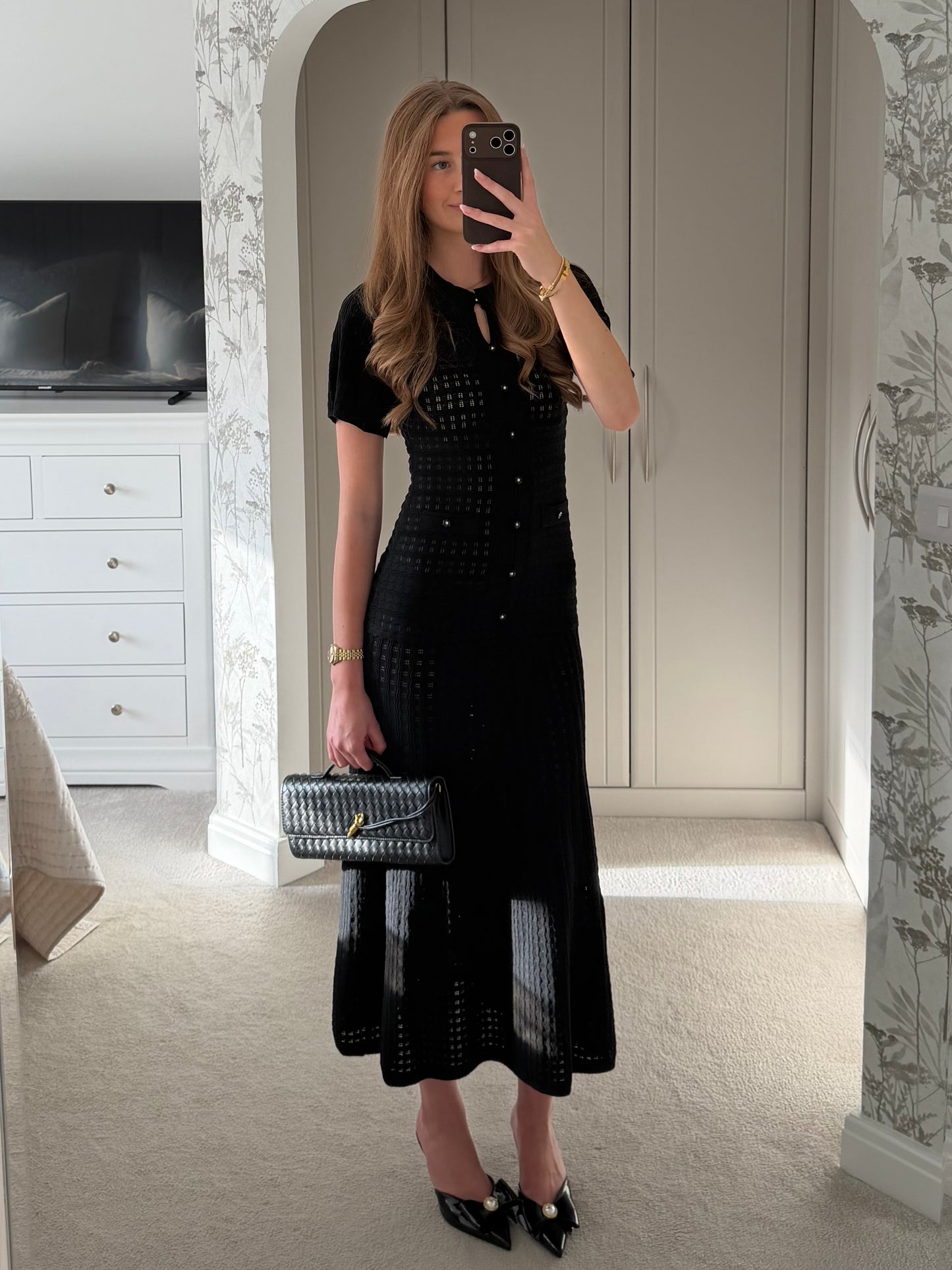 Button Detail Open Knit Maxi Dress