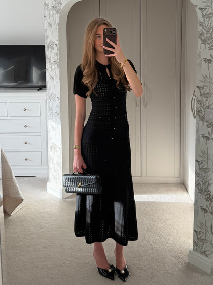 Button Detail Open Knit Maxi Dress