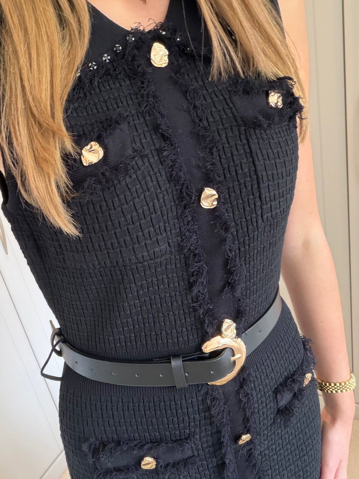 Diamante Collar Belted Dress