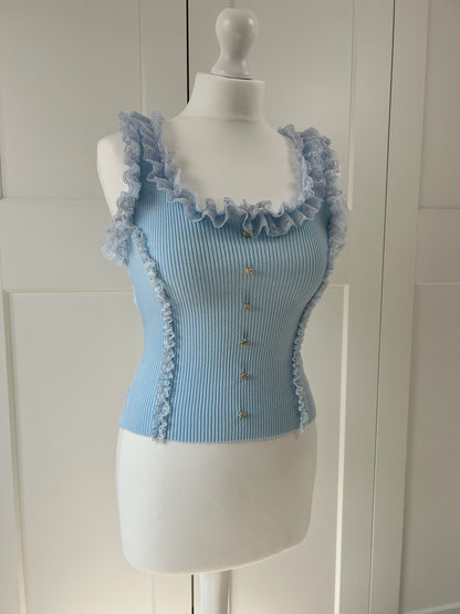 Lace Ruffle Button Top