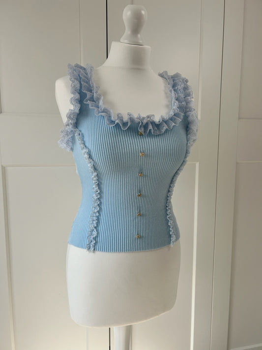 Lace Ruffle Button Top