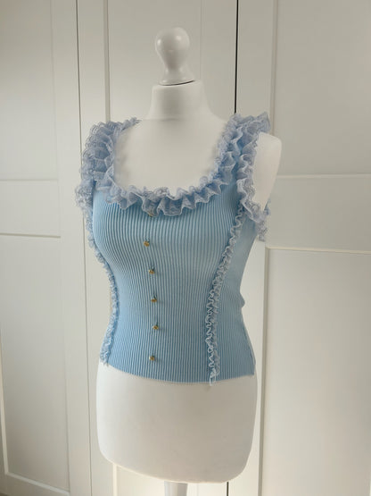 Lace Ruffle Button Top