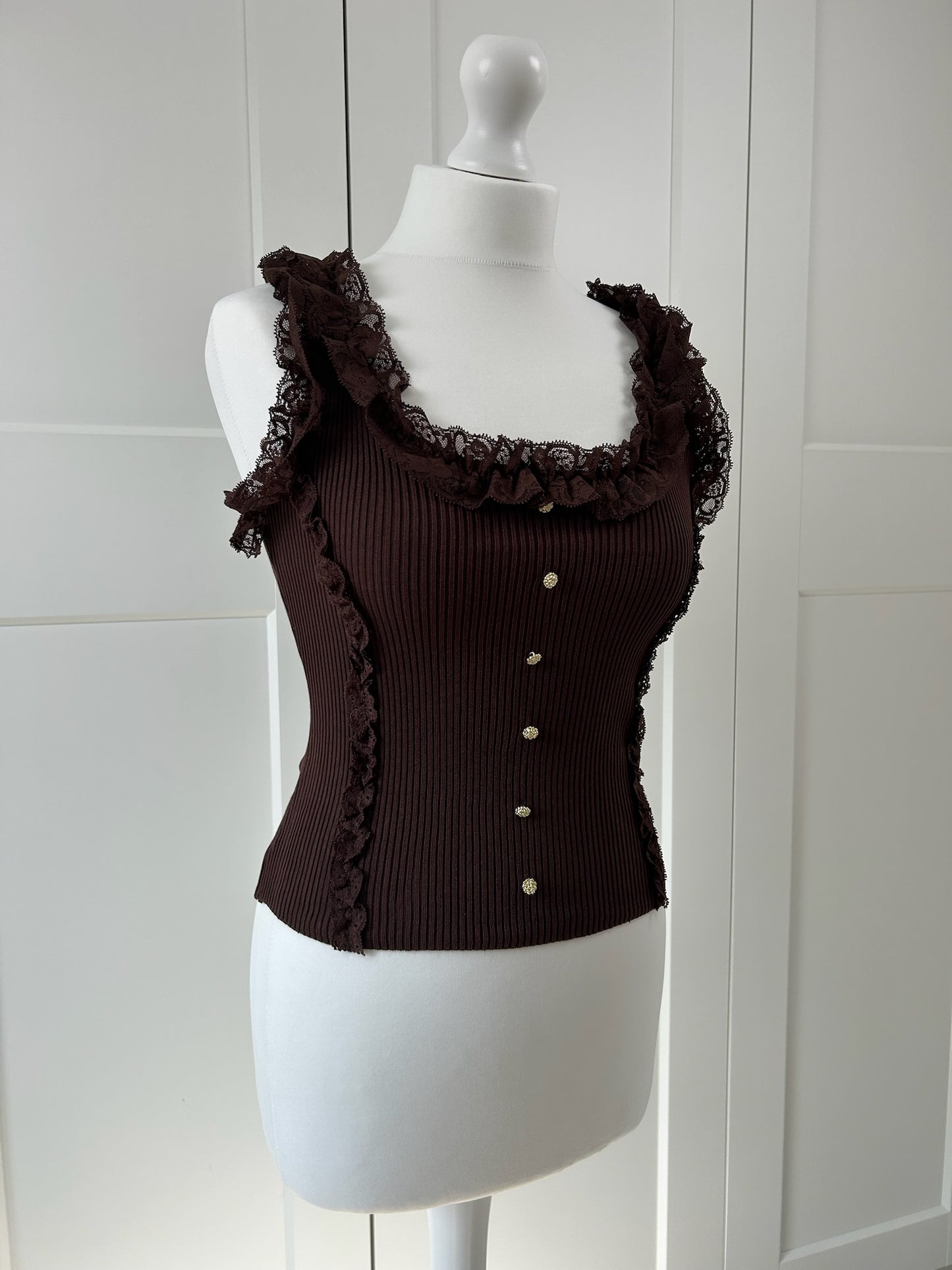 Lace Ruffle Button Top