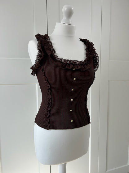 Lace Ruffle Button Top