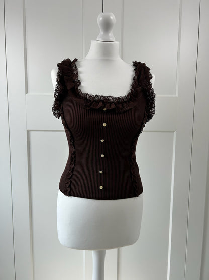 Lace Ruffle Button Top
