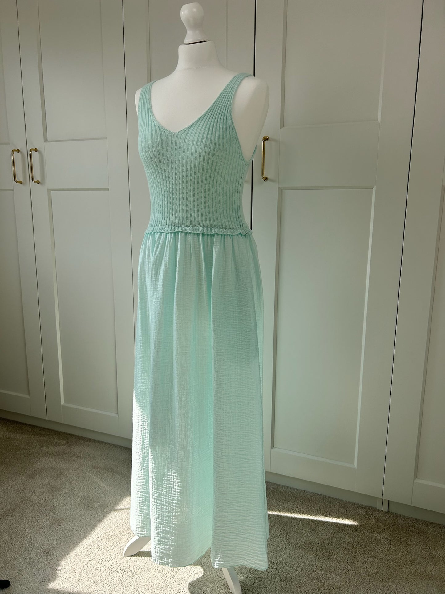 Turquoise Knit And Cheesecloth Dress