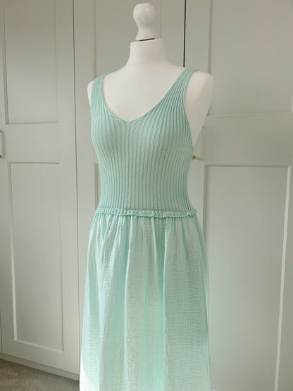 Turquoise Knit And Cheesecloth Dress