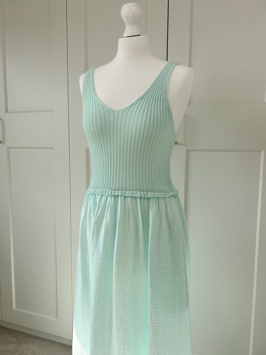 Turquoise Knit And Cheesecloth Dress