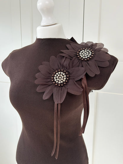 Embelished Flower Fine Knit