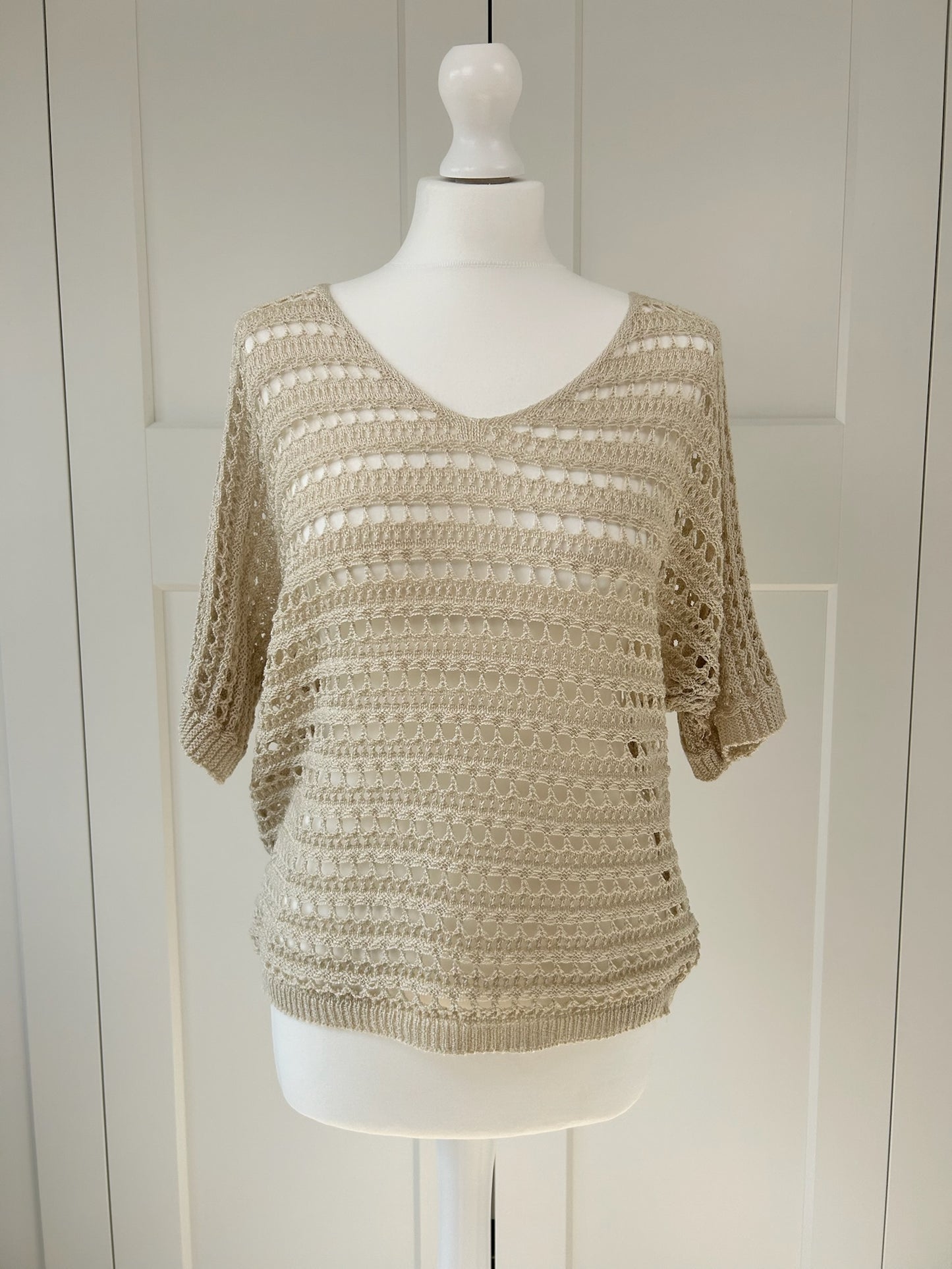 Beige Openwork V-Neck