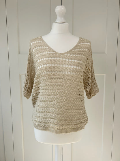 Beige Openwork V-Neck