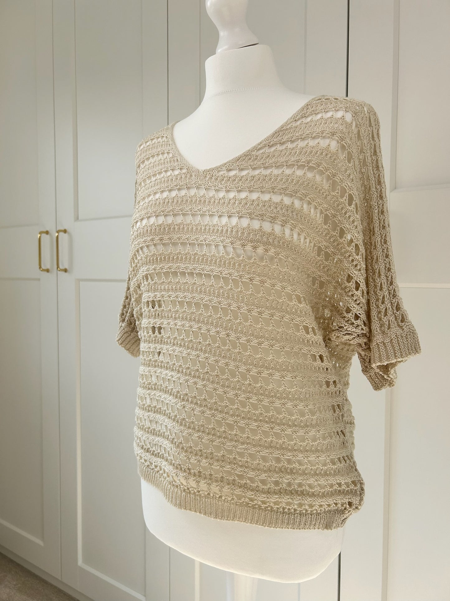 Beige Openwork V-Neck