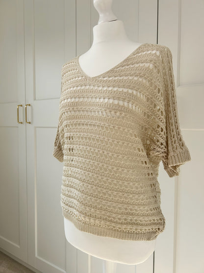 Beige Openwork V-Neck