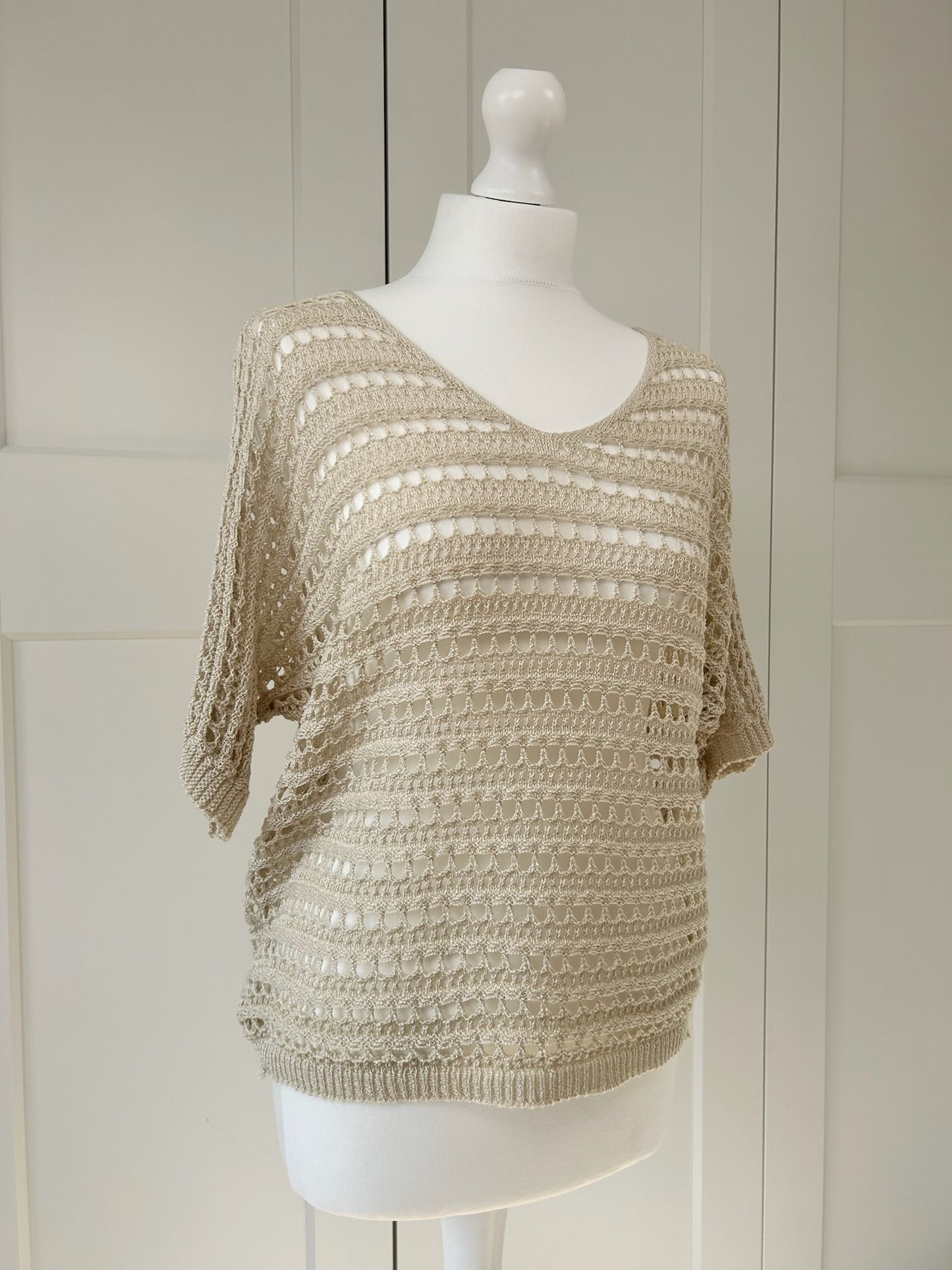 Beige Openwork V-Neck