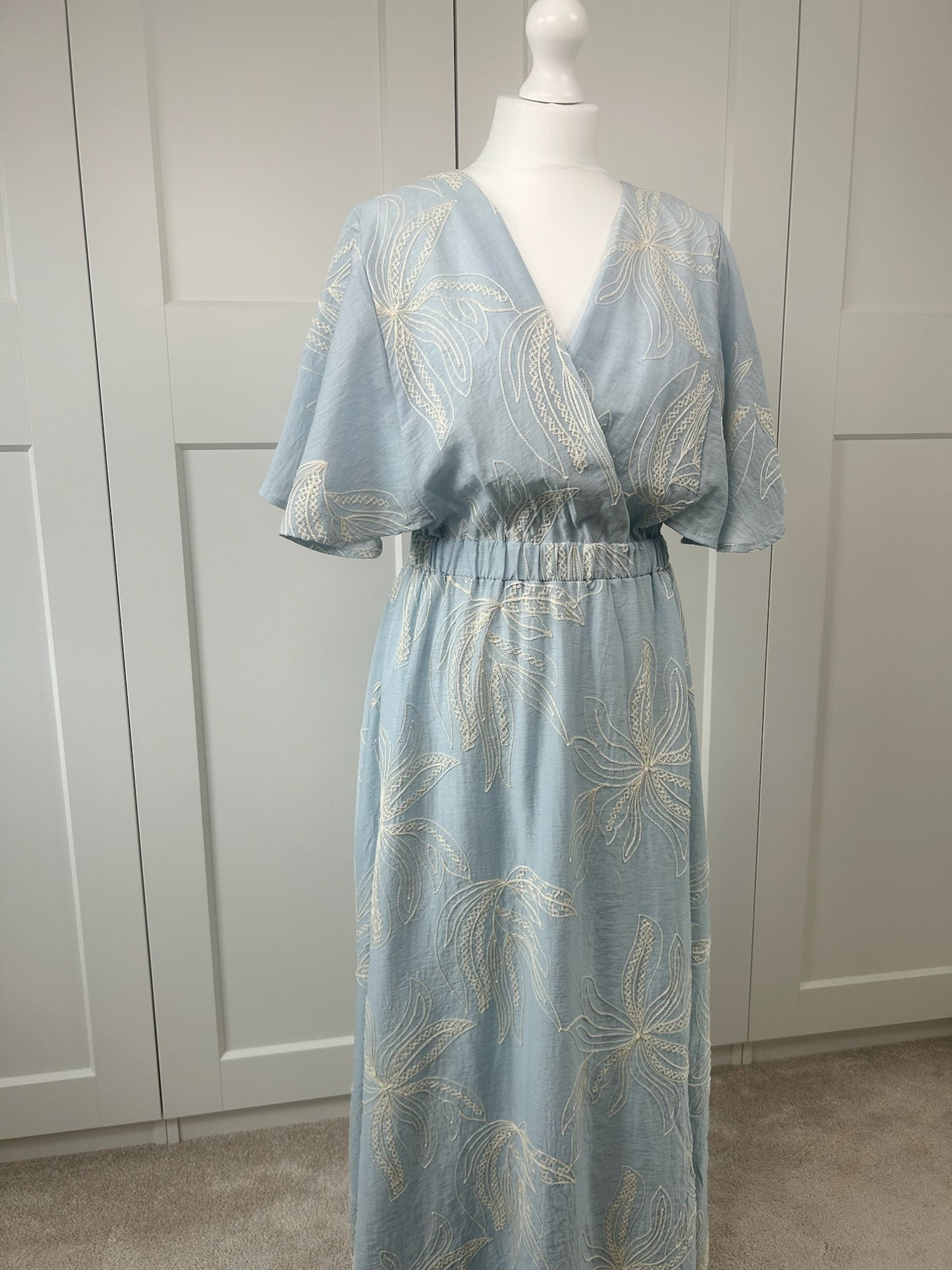 Blue And Cream Embroidery Dress