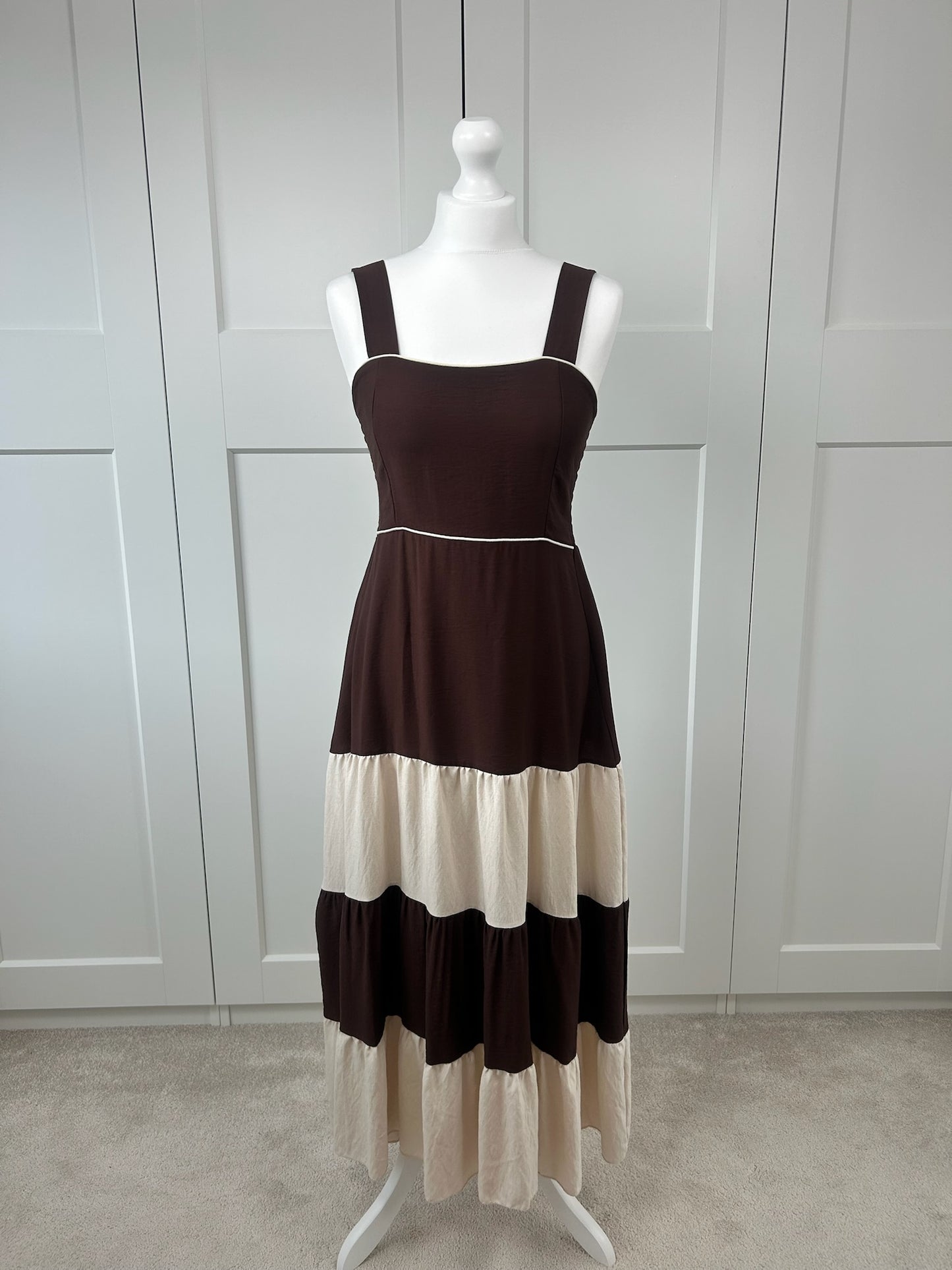 Brown & Cream Tiered Dress