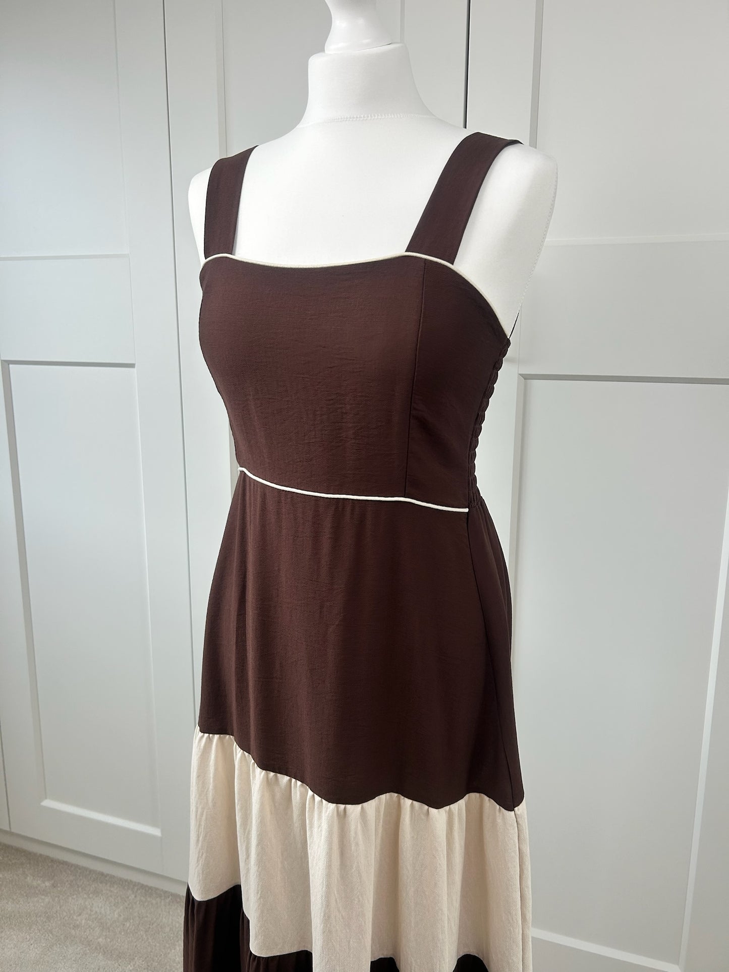 Brown & Cream Tiered Dress
