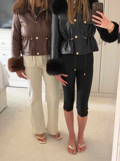 Faux Fur Trim Leather-Look Jacket