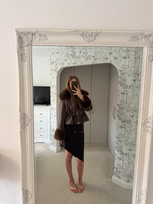Shoulder Pad Asymmetric Midi Dress