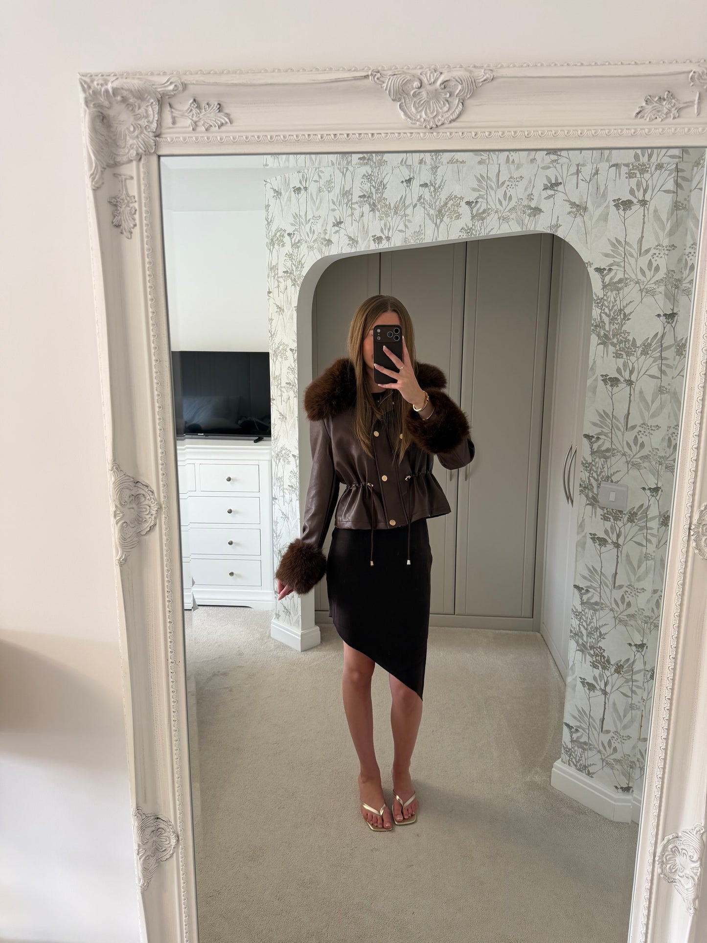 Faux Fur Trim Leather-Look Jacket