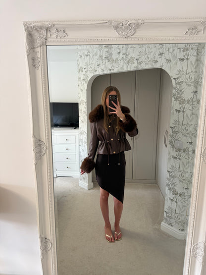 Faux Fur Trim Leather-Look Jacket