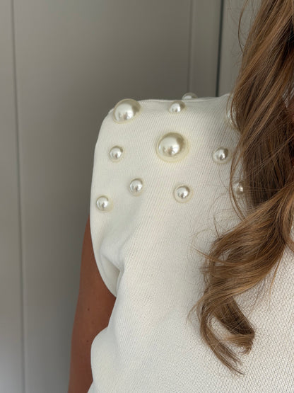 Pearl Embellished Padded Shoulder Top