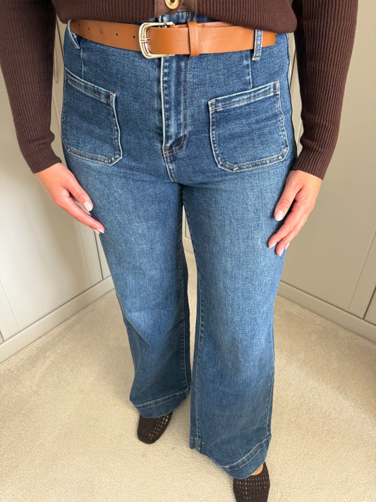 Mid Blue Belted Sailor Jeans