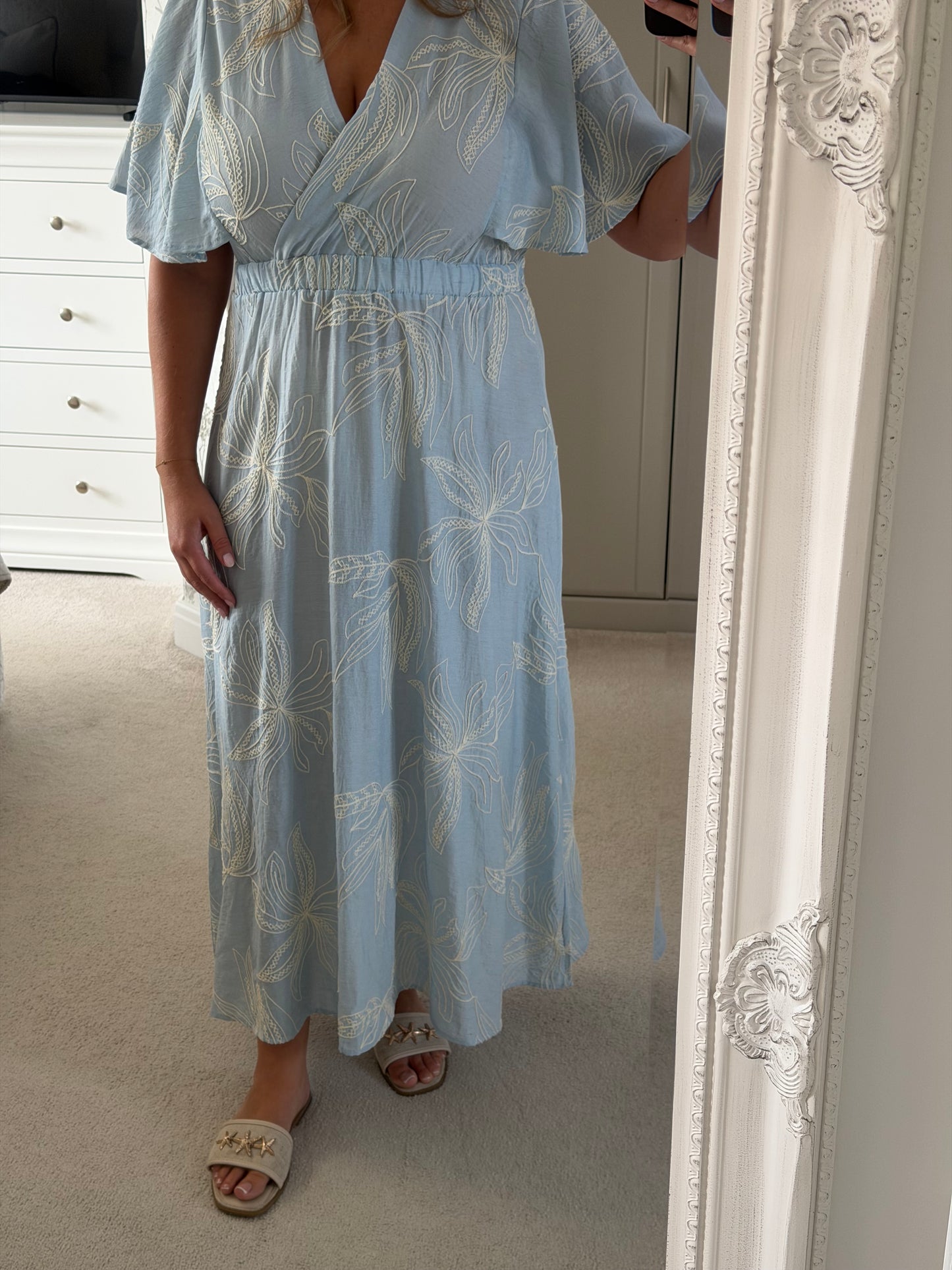 Blue And Cream Embroidery Dress