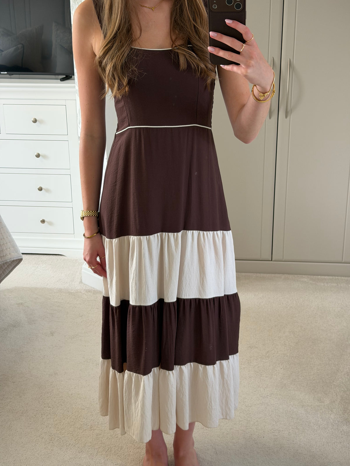 Brown & Cream Tiered Dress
