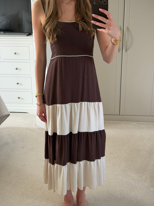 Brown & Cream Tiered Dress