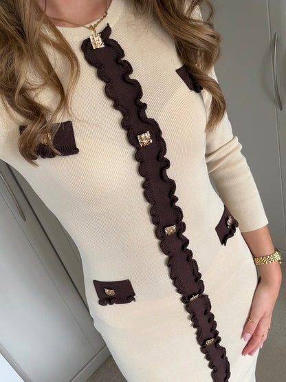 Ruffle Gold Detail Fine Knit Dress