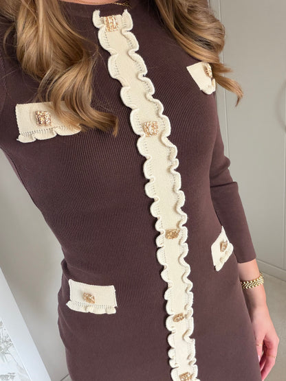 Ruffle Gold Detail Fine Knit Dress