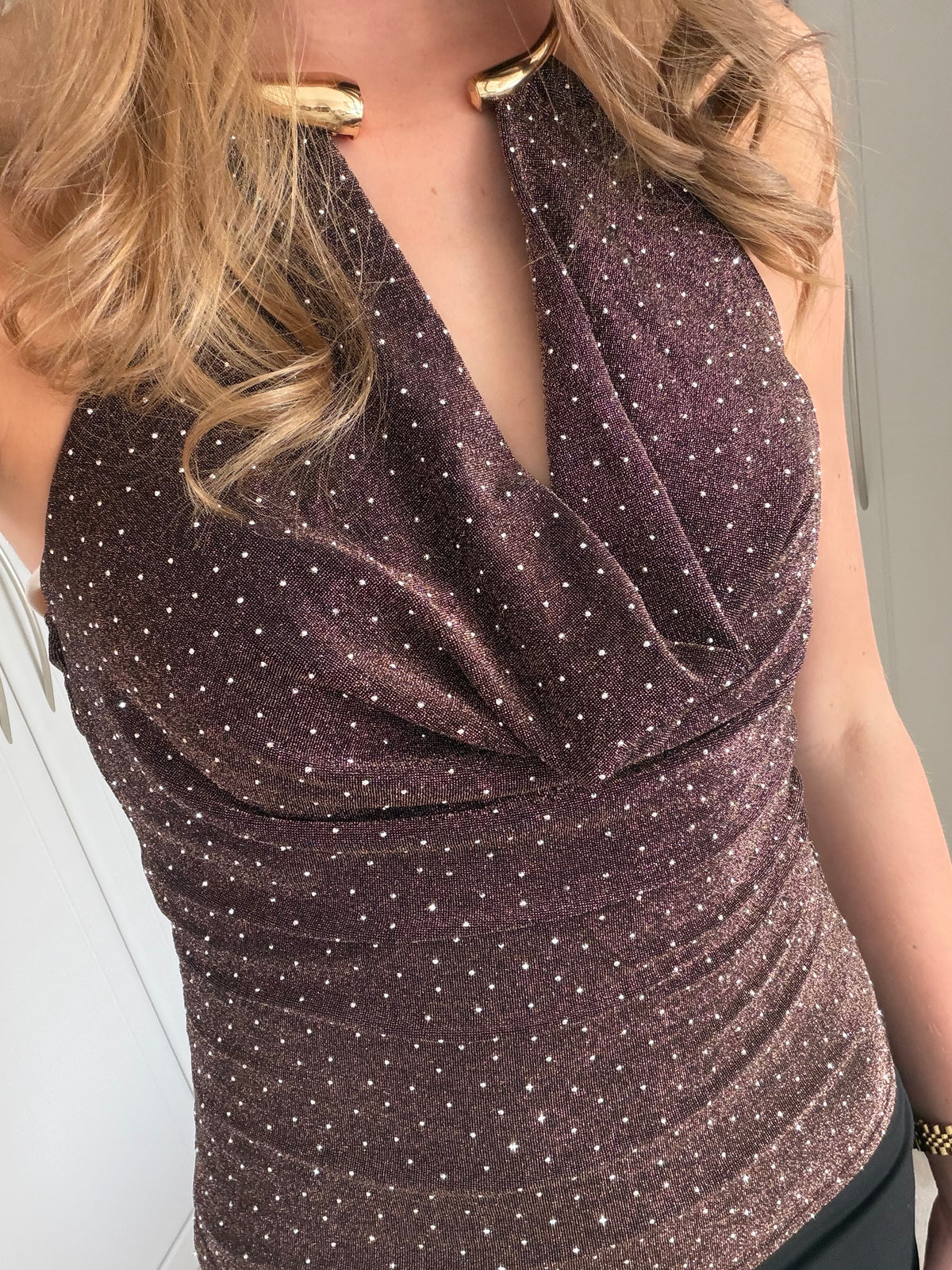 Gold Detail Embellished Halter Neck Top