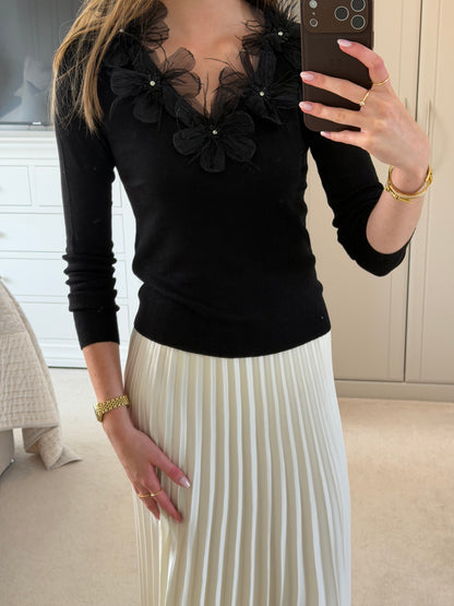 Floral Feather Knit Top